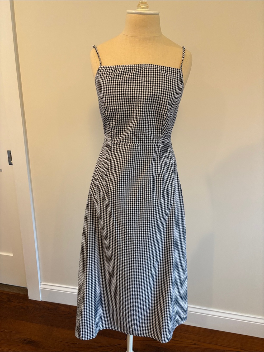 Mod Ref Navy & White Gingham Spaghetti-Strap Midi Dress